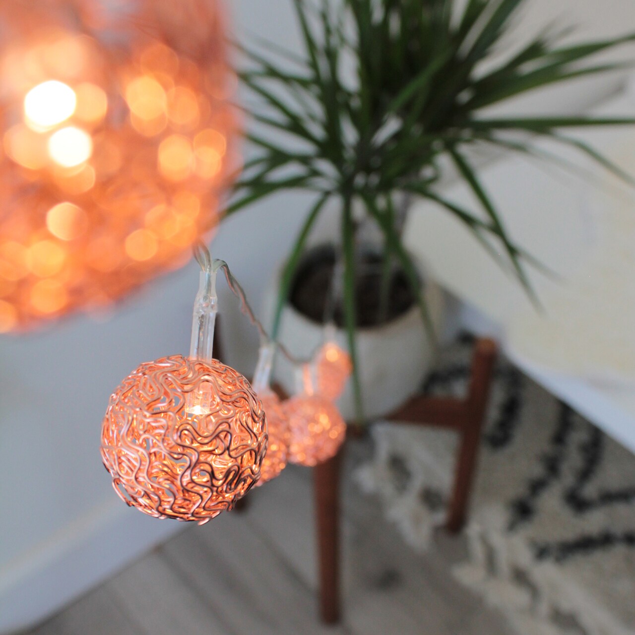 Perfect Holiday 8 LED String Light With Rose Gold Metal Ball - Warm White